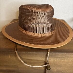 Mesh Outback Safari Adventure Sun Hat Cremieux Men's  Lg/XLg Tan W/Chin‎ Strap